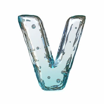 Blue ice font Letter V 3D rendering illustration isolated on white background