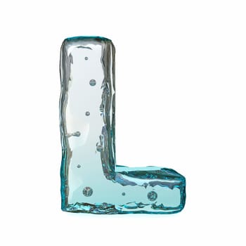 Blue ice font Letter L 3D rendering illustration isolated on white background
