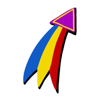 Comet in the style of the 90s. Rainbow arrow. Movement upwards. Vector isolated illustration on a white background.