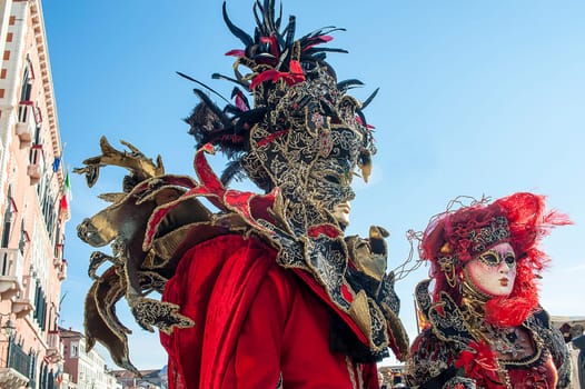 VENICE, ITALY - Febrary 6 2018: The masks of the Venice carnival 2018.