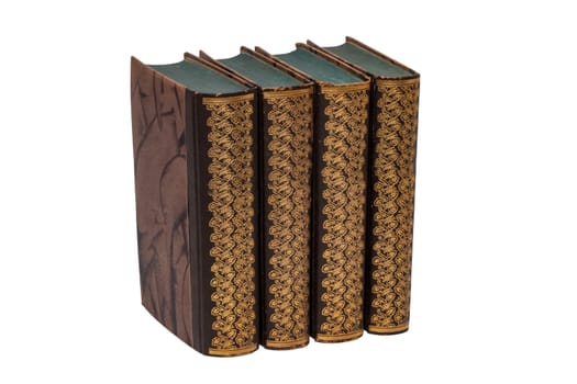 Pile of vintage old books isolated on a white background. Clipping path.