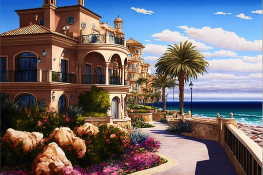 Apartments and villas for tourists near the sea.