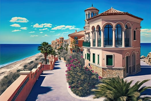 Apartments and villas for tourists near the sea.
