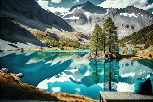 Azure pond Champfer is a unique place on earth. Picturesque day and gorgeous scene. Location Silvaplana village, Swiss alps, Maloja, Europe. Wonderful image of wallpaper. Explore the world's beauty.