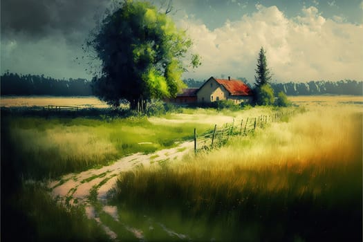 art rural landscape. field and grass.
