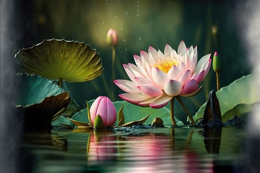 Lotus flower in the water and other beautiful flowers stock photo Aquatic Organism, Asia, Beauty, Blossom, Botany.