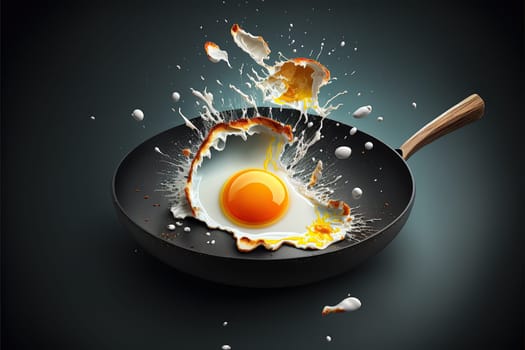 Fried eggs in a pan. Broken egg falls into the frying pan.