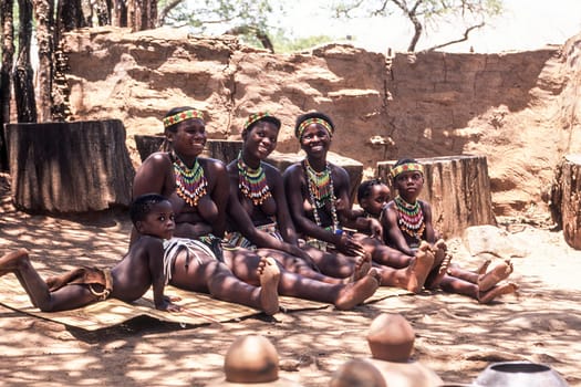 Zulu people at the Shakaland Zulu Village, Nkwalini Valley, Kwazulu Natal, South Africa.