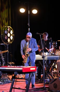 Cracow, Poland - July 08, 2022: Kenny Garrett Quintet performing live on the Kijow Centre stage at Summer Jazz Festival in Cracow, Poland