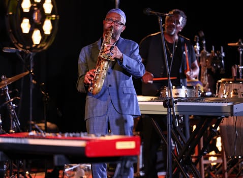 Cracow, Poland - July 08, 2022: Kenny Garrett Quintet performing live on the Kijow Centre stage at Summer Jazz Festival in Cracow, Poland
