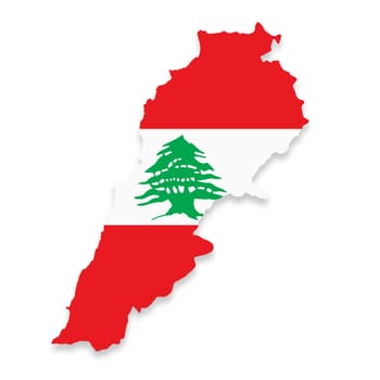 A Lebanon flag map on white background with clipping path 3d illustration