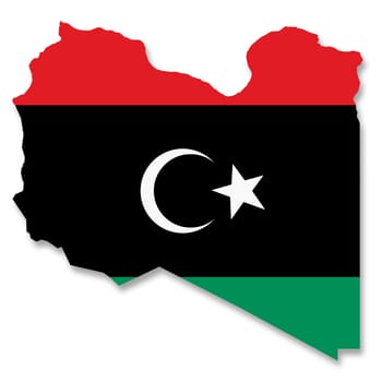 A Libya flag map on white background with clipping path 3d illustration