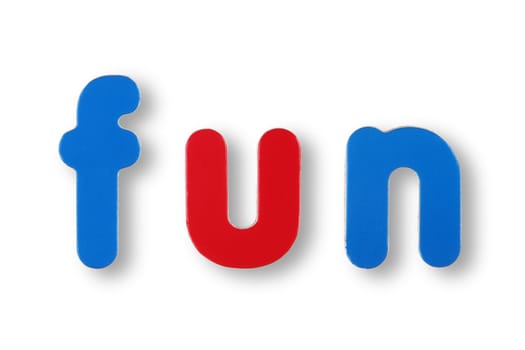Fun coloured magnetic letters on white with clipping path to remove shadow