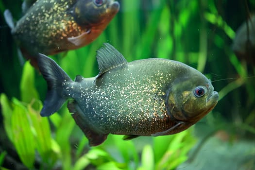 Portrait of a Piraya (Pygocentrus piraya) in an aquarium.