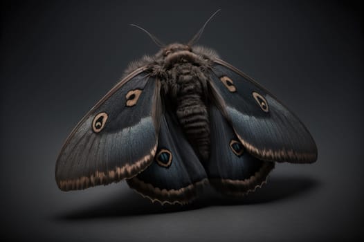 Beautiful moth with spreaded wings on grey background. Generative AI