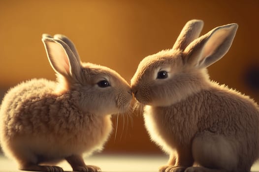 Two cute bunnies kissing. Generative AI