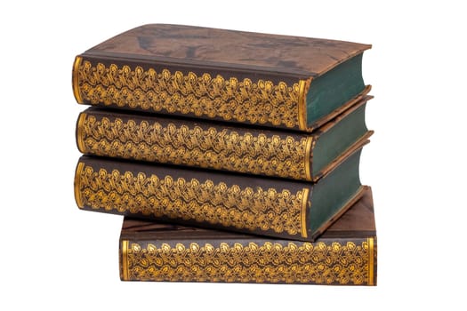 Pile of vintage old books isolated on a white background. Clipping path.