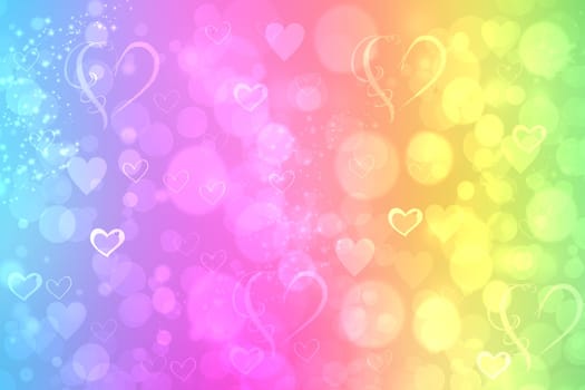 LGBT Valentines card design with colorful hearts on abstract rainbow colors background texture. Copy space.