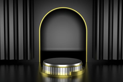 Abstract geometric podium background. Minimalist primitive shapes. Modern mockup. Blank template. Empty showcase. 3d render of shop display