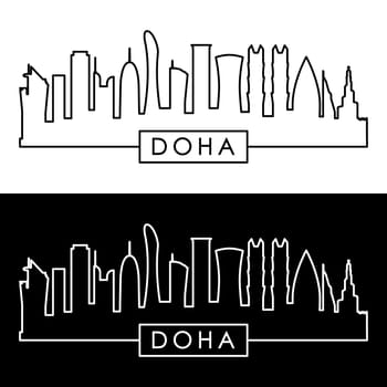 Doha skyline. Linear style..Doha city single line. Editable vector file.