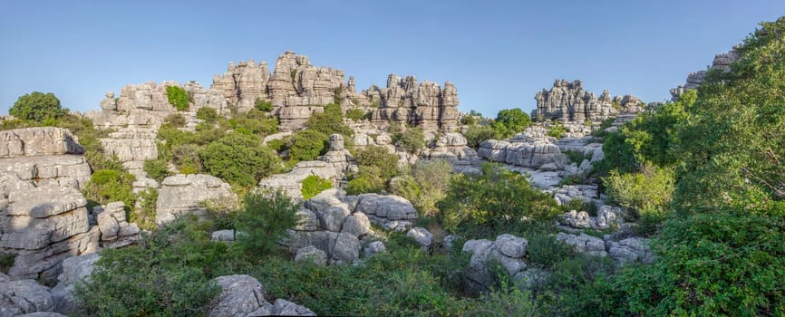 Impressive karst landscapes at Torcal de Antequera, Malaga, Spain. Panoramic view