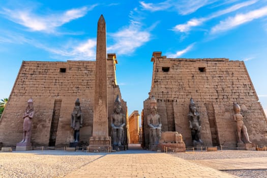 Luxor Temple main entrance, first pylon with obelisk, Egypt.