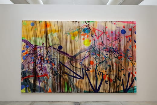 Venice, Italy - Sept 6, 2022:  59th Venice Art Biennale in Venice. The Prolific Beauty of Our Panicked Landscape by British artist Jade Fadojutimi