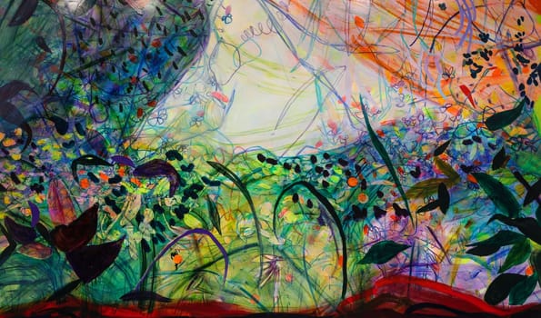 Venice, Italy - Sept 6, 2022:  59th Venice Art Biennale in Venice. Rebirth by British artist Jade Fadojutimi