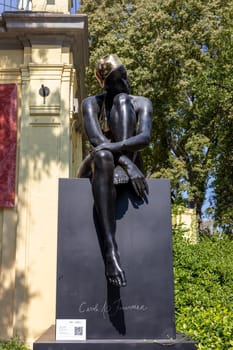 Venice, Italy - September 6, 2022:  59th Venice Art Biennale in Venice. Bronze sculpture Serenity by Carole A. Feuerman.