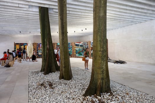 Venice, Italy - September 6, 2022: Nordic Countries Norway, Finland, Sweden pavilion, the Sami Pavilion in Giardini at 59th Venice Art Biennale in Venice.