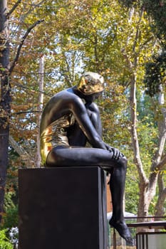 Venice, Italy - September 6, 2022:  59th Venice Art Biennale in Venice. Bronze sculpture Serenity by Carole A. Feuerman.