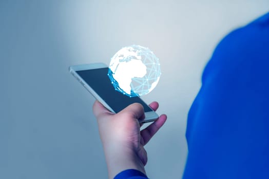 Global internet connection application and technology digital marketing, Financial and banking, Businessman using smart phone mobile on blurred background