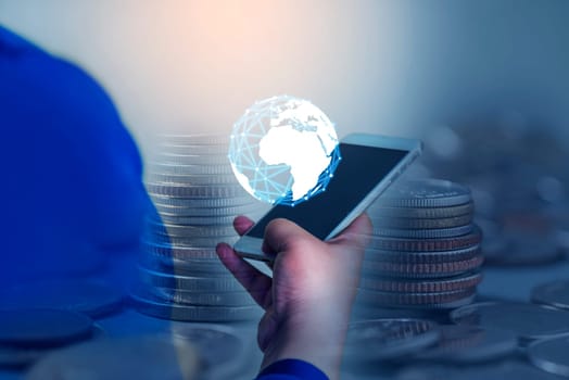 Duoble Exposure, Money and financial concept, Online Banking Concept, Investment Savings Concept, Online Stock Investors, Internet Financial Transactions