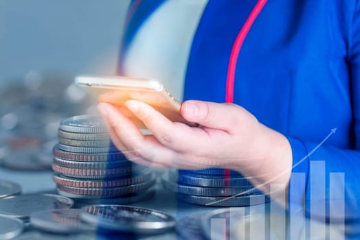 Online Banking Savings Concept, Online Investment Savings, Online Stock Investors, Internet Financial Transactions, Save Monney for Investors Using Internet to Trade Stocks or Trade Fund