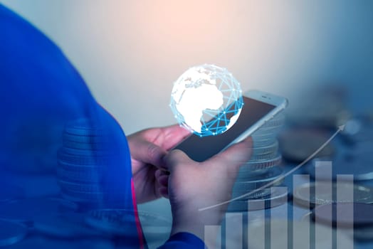 Duoble Exposure, Money and financial concept, Online Banking Concept, Investment Savings Concept, Online Stock Investors, Internet Financial Transactions