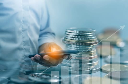 Duoble Exposure, Money and financial concept, Online Banking Concept, Investment Savings Concept, Online Stock Investors, Internet Financial Transactions