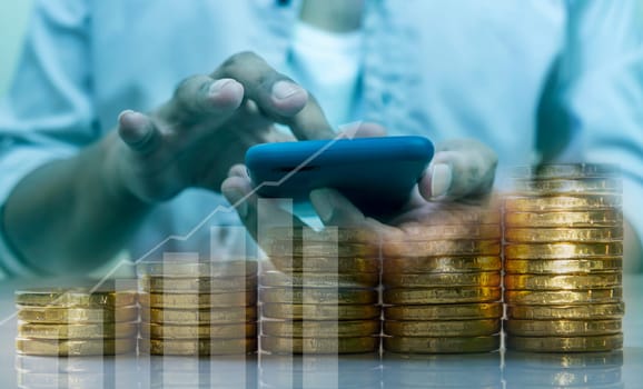 Duoble Exposure, Money and financial concept, Online Banking Concept, Investment Savings Concept, Online Stock Investors, Internet Financial Transactions
