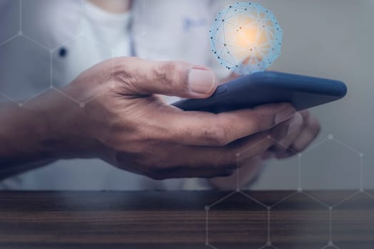 Global internet connection application and technology digital marketing, Financial and banking, Businessman using smart phone mobile on blurred background