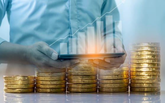 Duoble Exposure, Money and financial concept, Online Banking Concept, Investment Savings Concept, Online Stock Investors, Internet Financial Transactions
