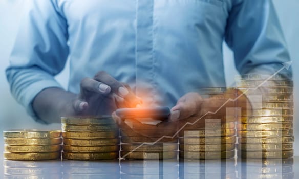 Duoble Exposure, Money and financial concept, Online Banking Concept, Investment Savings Concept, Online Stock Investors, Internet Financial Transactions