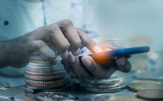 Duoble Exposure, Money and financial concept, Online Banking Concept, Investment Savings Concept, Online Stock Investors, Internet Financial Transactions