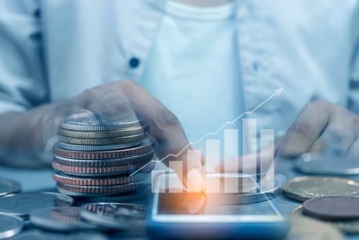 Duoble Exposure, Money and financial concept, Online Banking Concept, Investment Savings Concept, Online Stock Investors, Internet Financial Transactions