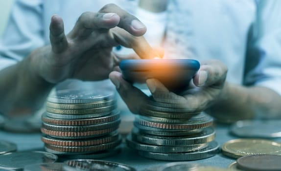 Duoble Exposure, Money and financial concept, Online Banking Concept, Investment Savings Concept, Online Stock Investors, Internet Financial Transactions