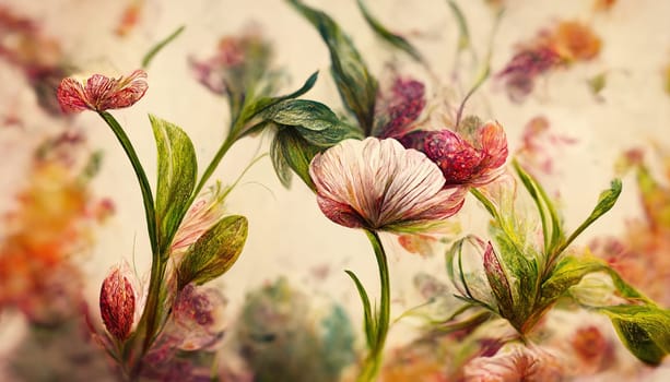 Abstract flowers in vintage colours. Generative AI