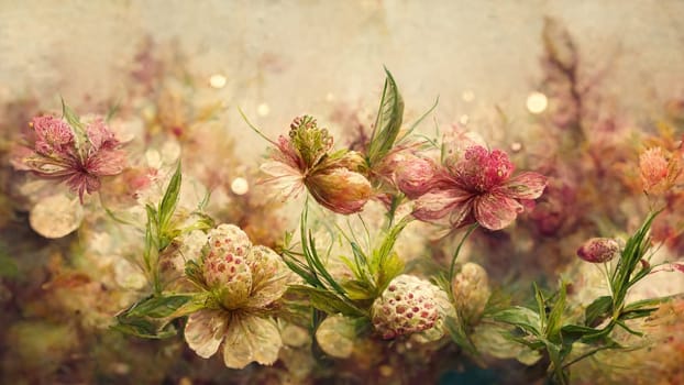 Abstract flowers in vintage colours. Generative AI