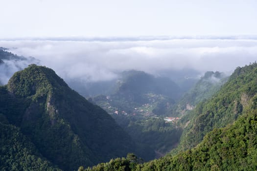 View from Balcoes viewpoint, levada dos Balcoes in Madeira island, Portugal
