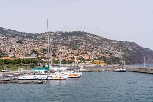Madeira / Portugal - July 12 2021. The marina in funchal madeira with yachts and sailing boats
