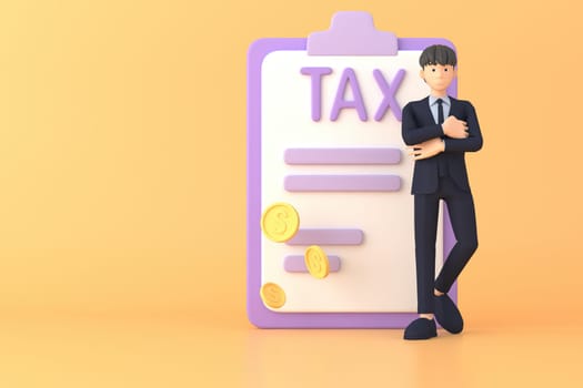 Tax Day Reminder Concept. Businessman submit tax by online concept, online tax payment and report. Business income. 3d illustration.