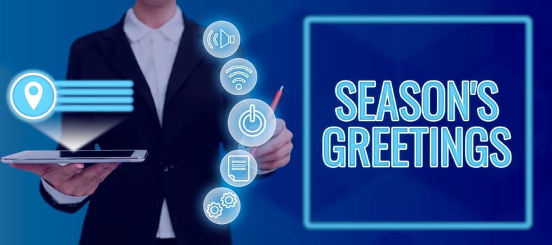 Conceptual caption Season's Greetings, Business overview Used as an expression of goodwill during festivities