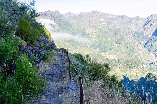 A picturesque view of path in mountains of Madeira Island, Portugal
